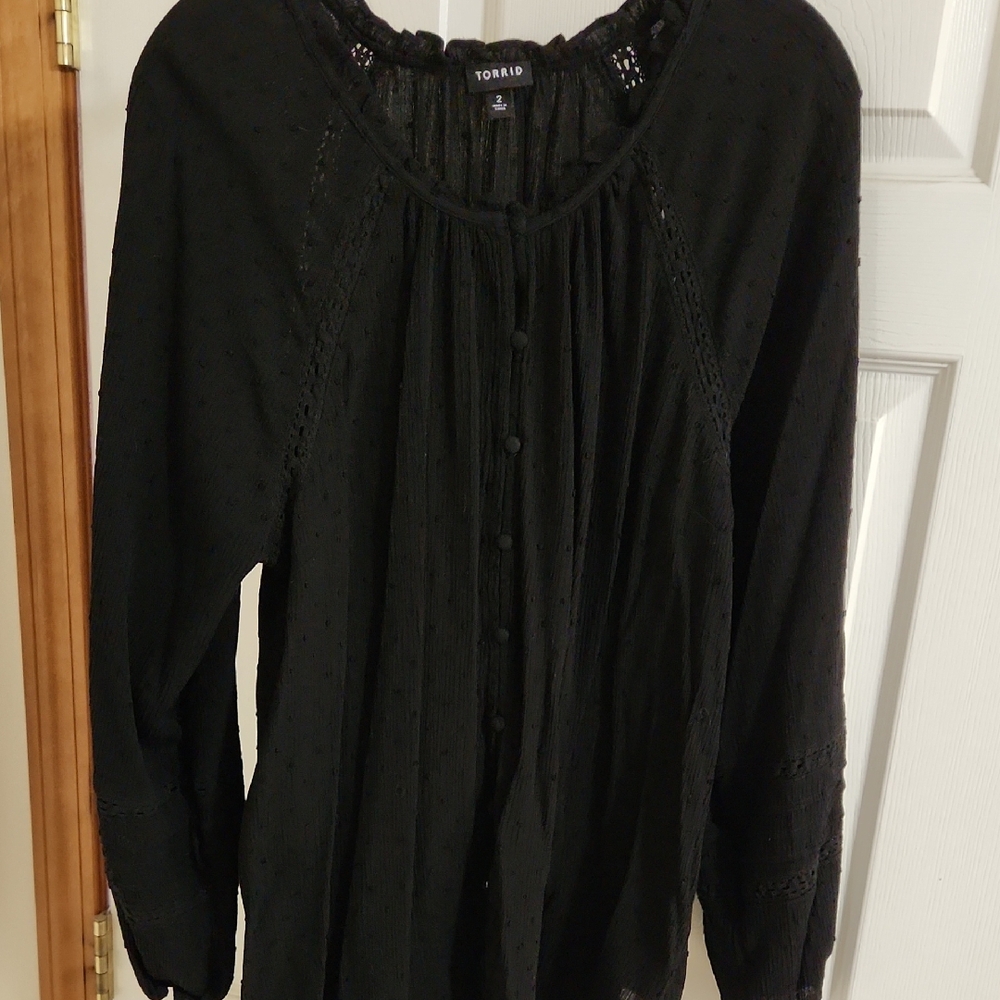 Torrid Black Pleated Buttoned Blouse